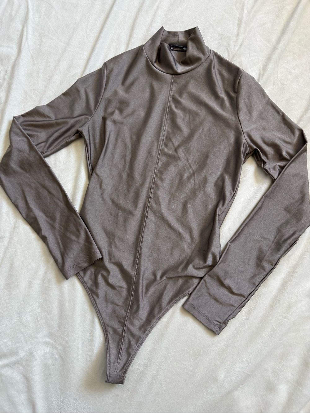 Bershka Taupe Mock Neck Long-Sleeve Bodysuit